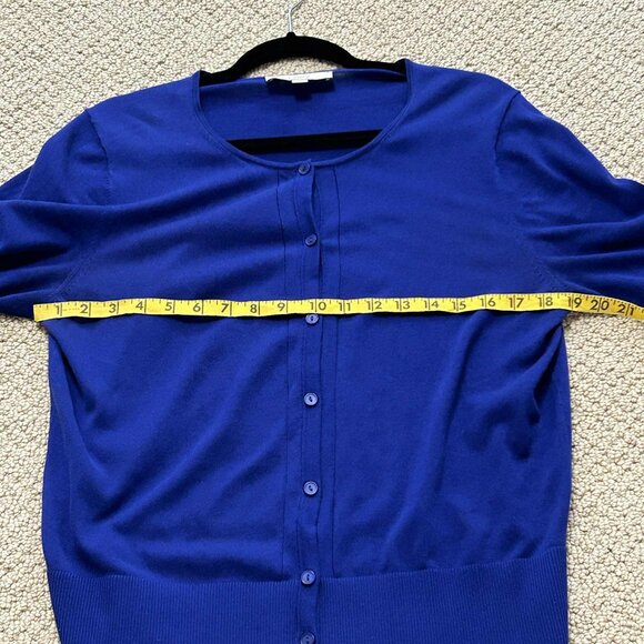 Loft Royal Blue Short Sleeve Cotton Scoop Neck Button Up Sweater Cardigan Large - Picture 6 of 7